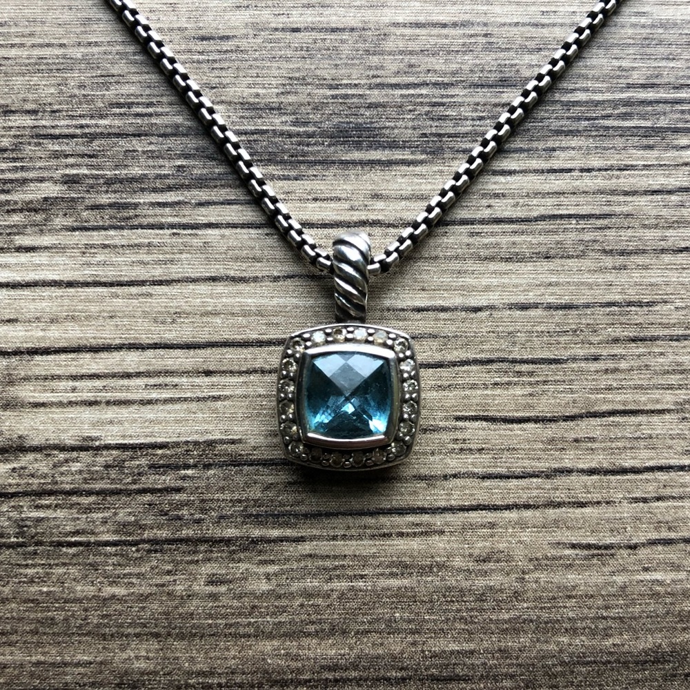 Petite Albion Necklace with Blue Topaz & Diamonds - Picture 8 of 8